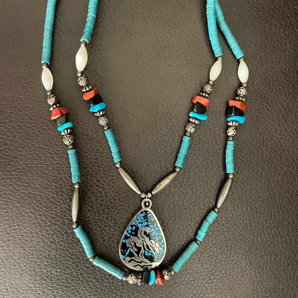 Native American Turquoise and Silver Beaded Necklace